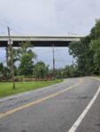 fallen tree across road with lines coming from pole